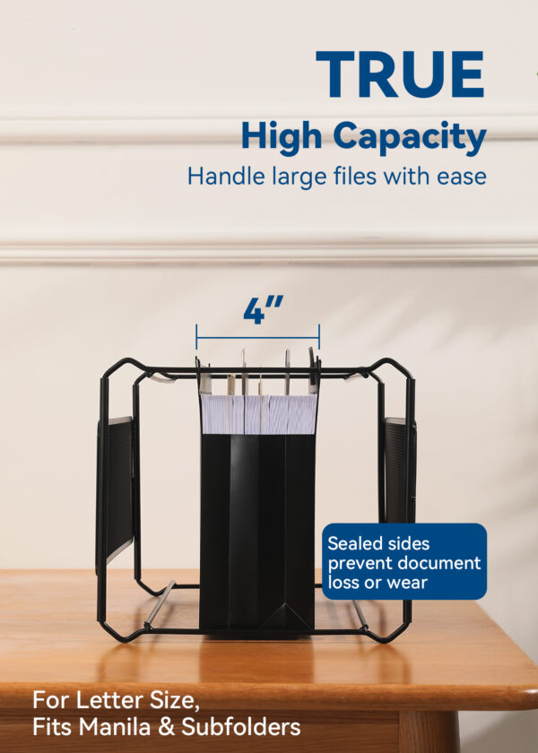 SortRax Plastic High Capacity Hanging File Folders, 4" Expanding Pocket with 2 Movable Dividers, Heavy Duty for Filing Cabinet, Insertable Tabs, Letter Size - 6 Pack - Image 2