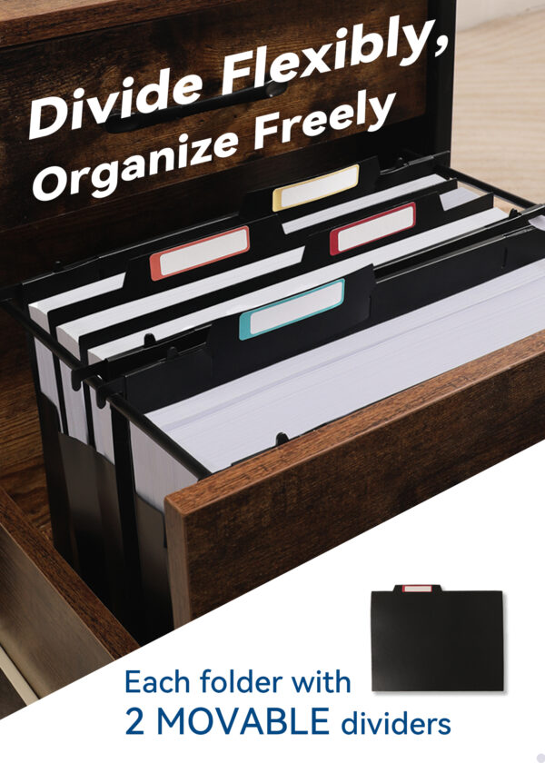 SortRax Plastic High Capacity Hanging File Folders, 4" Expanding Pocket with 2 Movable Dividers, Heavy Duty for Filing Cabinet, Insertable Tabs, Letter Size - 6 Pack - Image 3