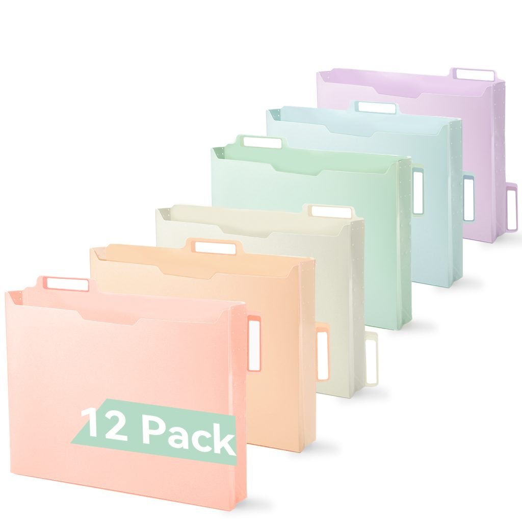 SortRax Pastel Plastic File Jacket, 2" Expansion, Letter/A4 Size, 12 Packs