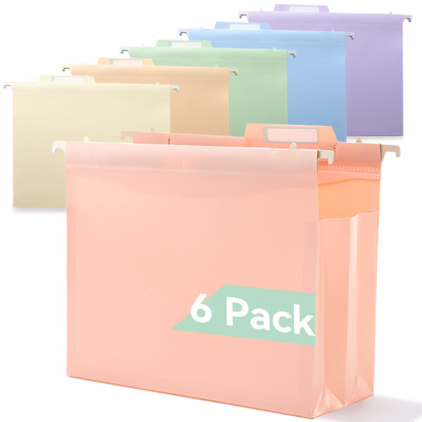 SortRax Plastic High Capacity Hanging File Folders, Pastel Colors, 4" Expanding Pocket with Movable Dividers, Heavy Duty for Filing Cabinet, Insertable Tabs, Letter Size - 6 Pack