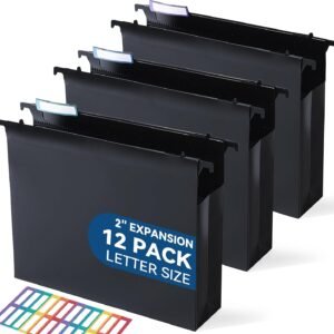 Plastic Hanging File Folders, 2" Expansion, Letter Size, Black