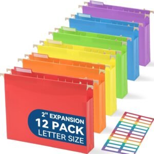 Plastic Hanging File Folders, 2" Expansion, Letter Size, Multicolor