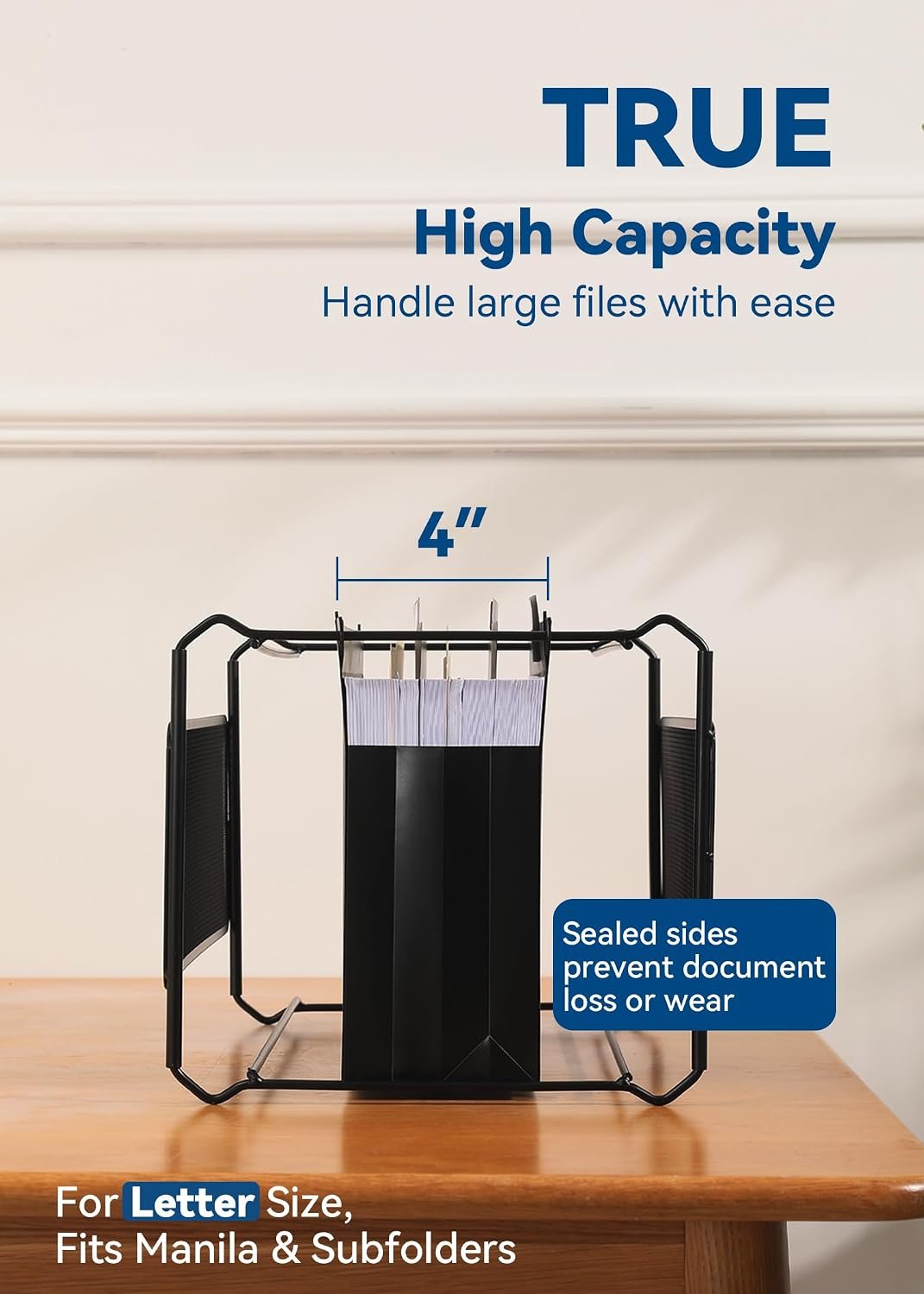 Plastic Hanging File Folders, 4" Expansion for Bulky Files, Black - Image 2