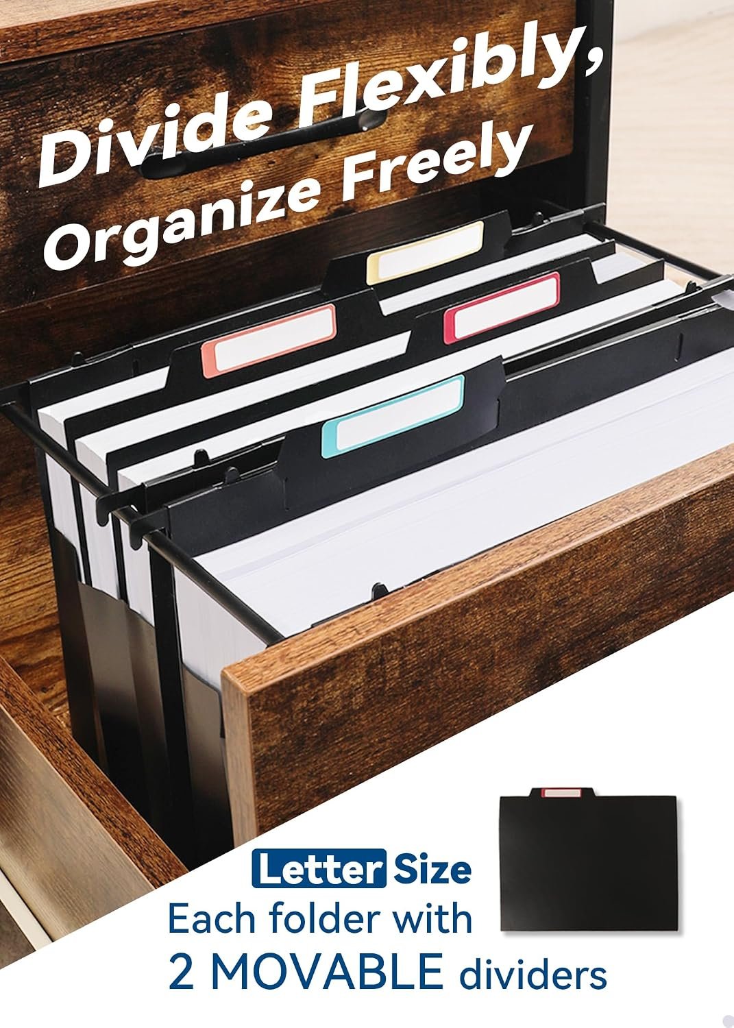 Plastic Hanging File Folders, 4" Expansion for Bulky Files, Black - Image 3