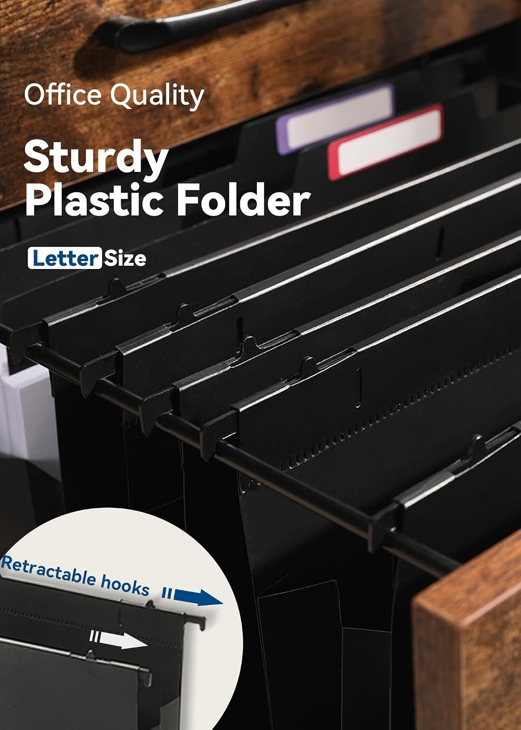 Plastic Hanging File Folders, 4" Expansion for Bulky Files, Black - Image 5