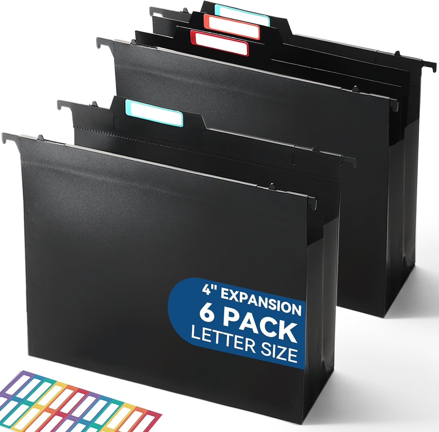 Plastic Hanging File Folders, 4" Expansion for Bulky Files, Black