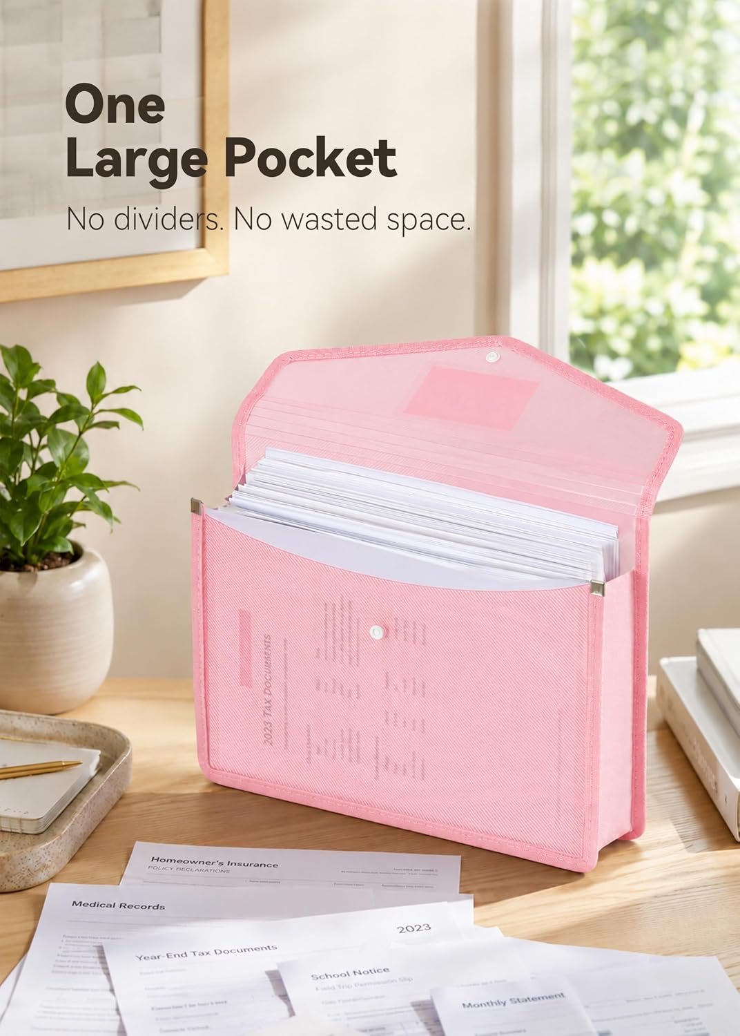 Plastic Expanding File Folders, 2.76" Expansion, 6-Pack, Pink - Image 3