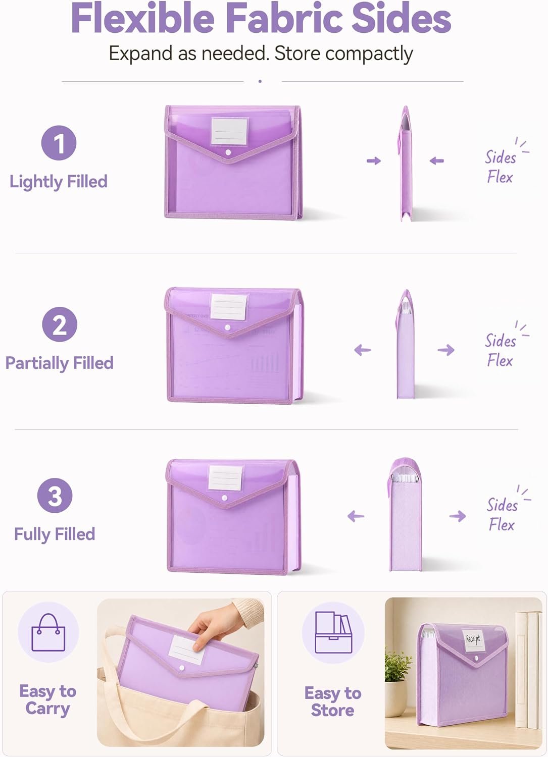 Plastic Expanding File Folders, 2.76" Expansion, 6-Pack, Purple - Image 4