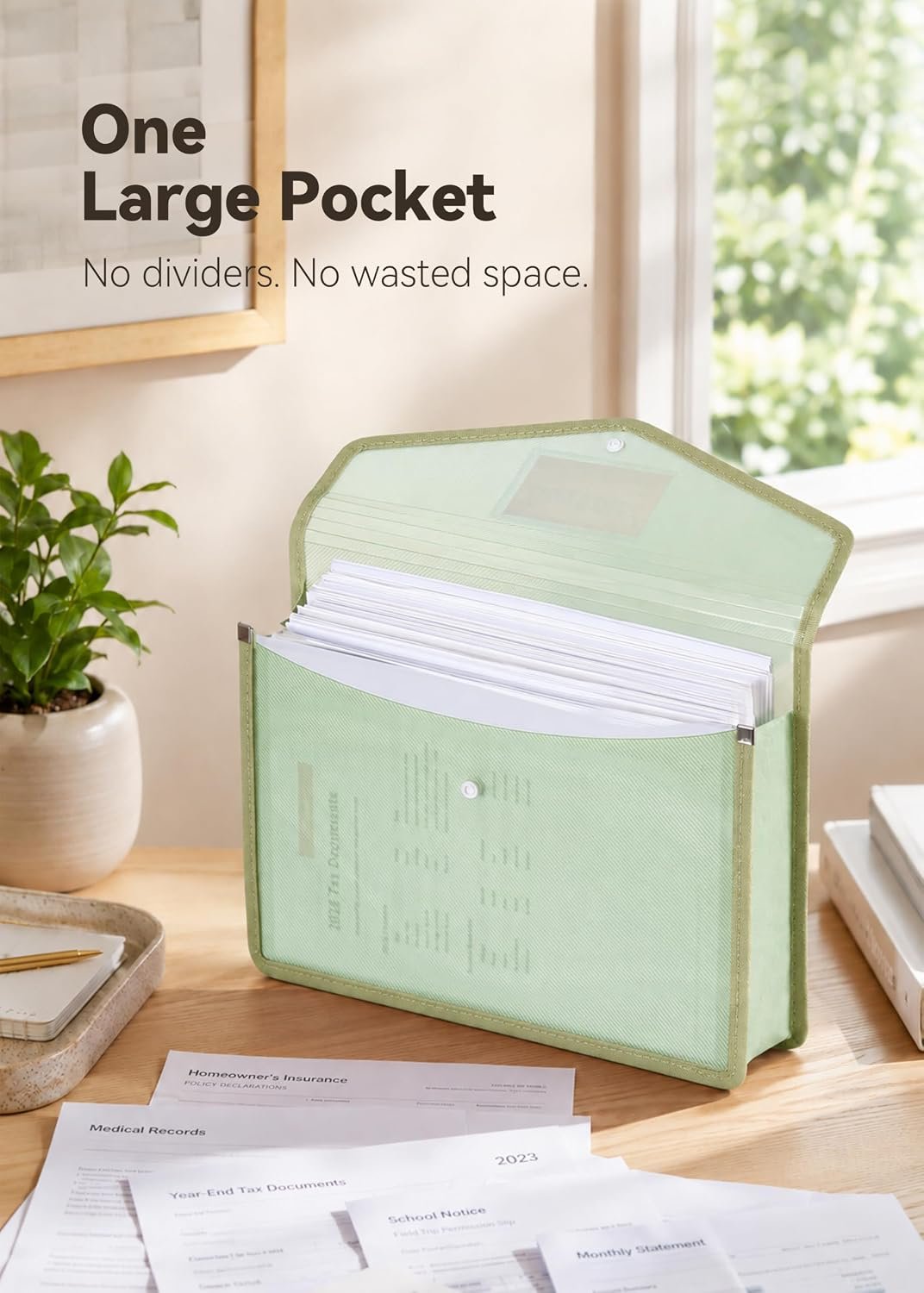 Plastic Expanding File Folders, 2.76" Expansion, 6-Pack, Green - Image 3