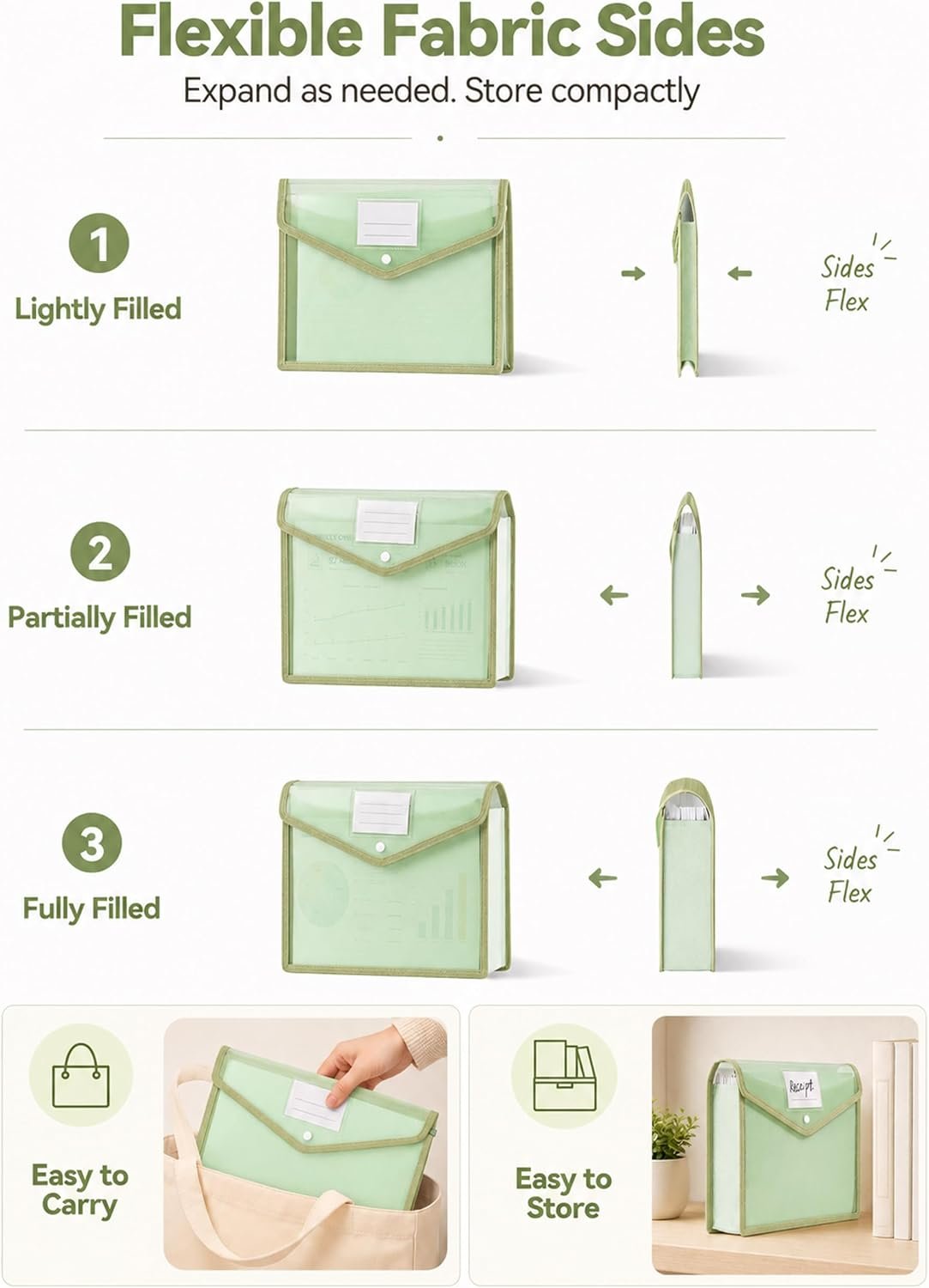 Plastic Expanding File Folders, 2.76" Expansion, 6-Pack, Green - Image 5