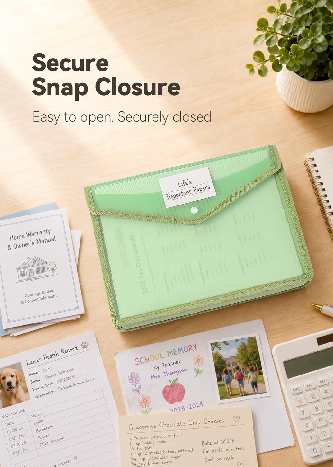 Plastic Expanding File Folders, 2.76" Expansion, 6-Pack, Green - Image 6