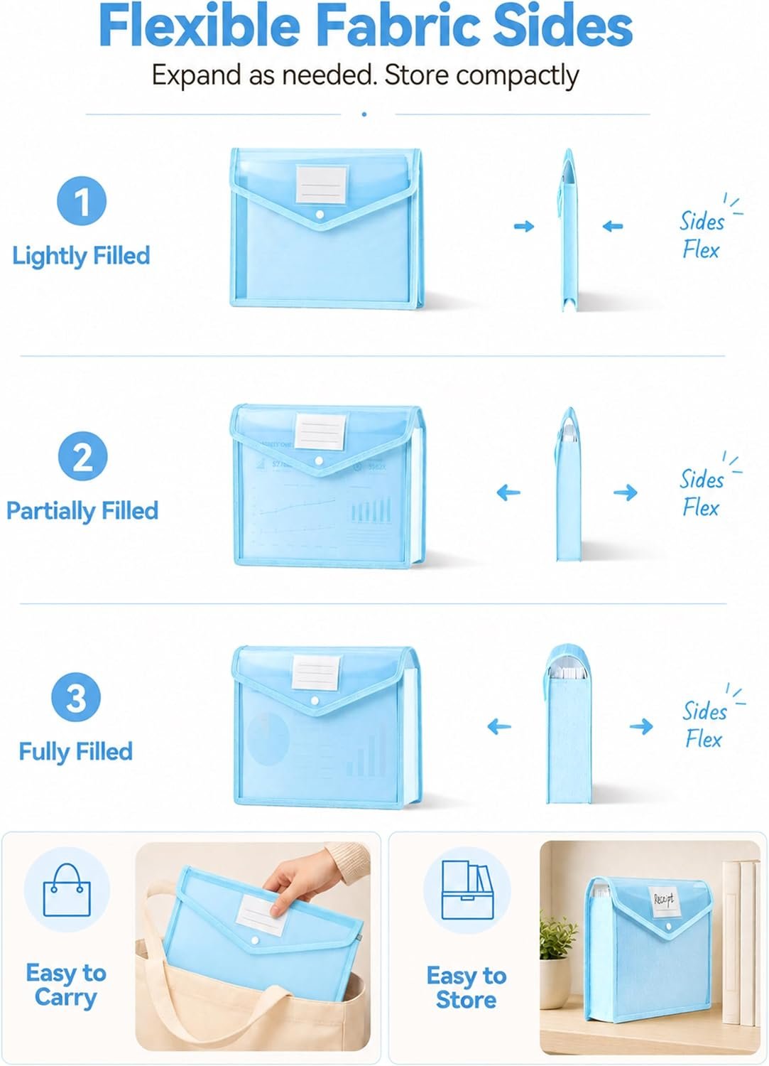 Plastic Expanding File Folders, 2.76" Expansion, 6-Pack, Blue - Image 5