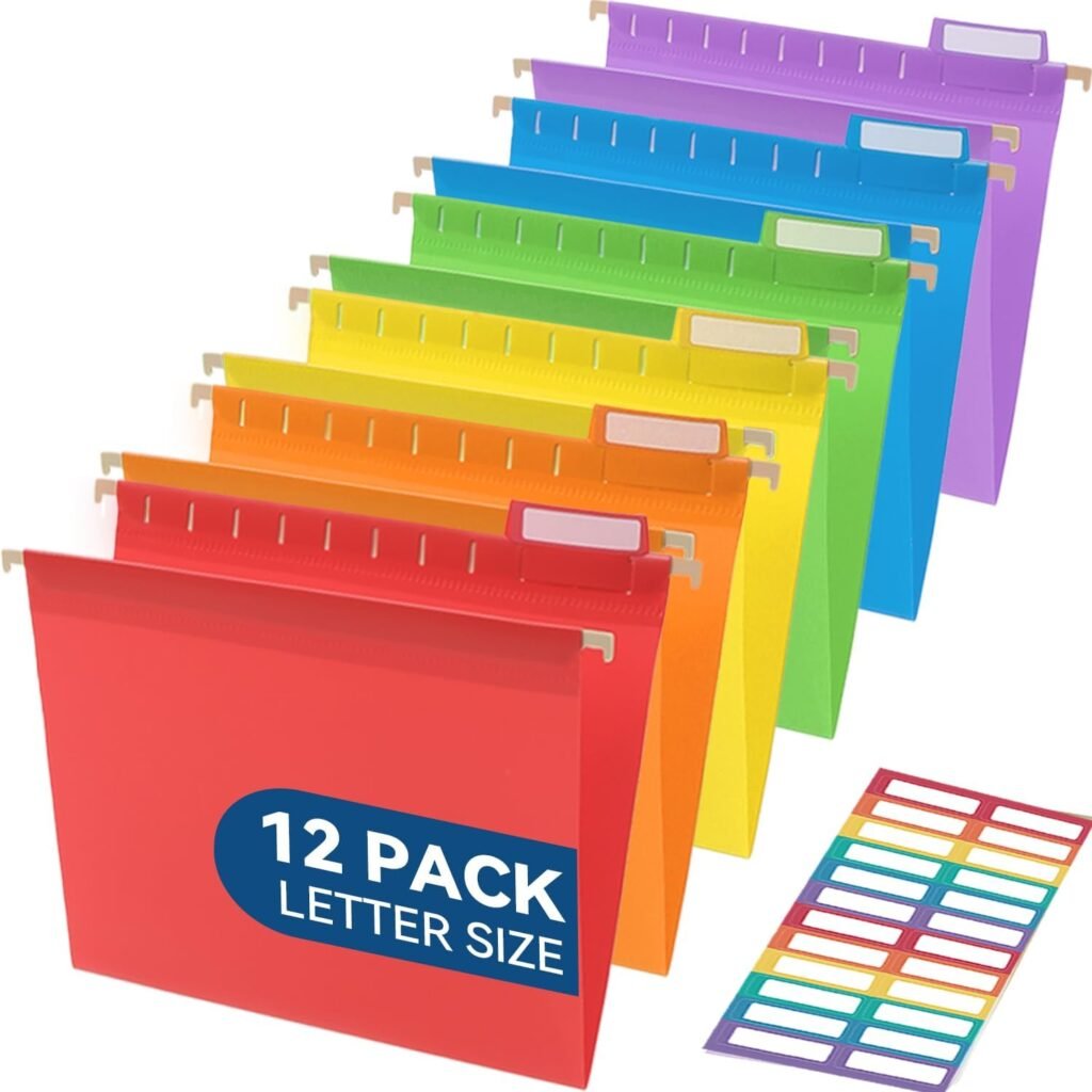 Plastic Hanging File Folders, Letter Size, Tear-Resistant, Vibrant
