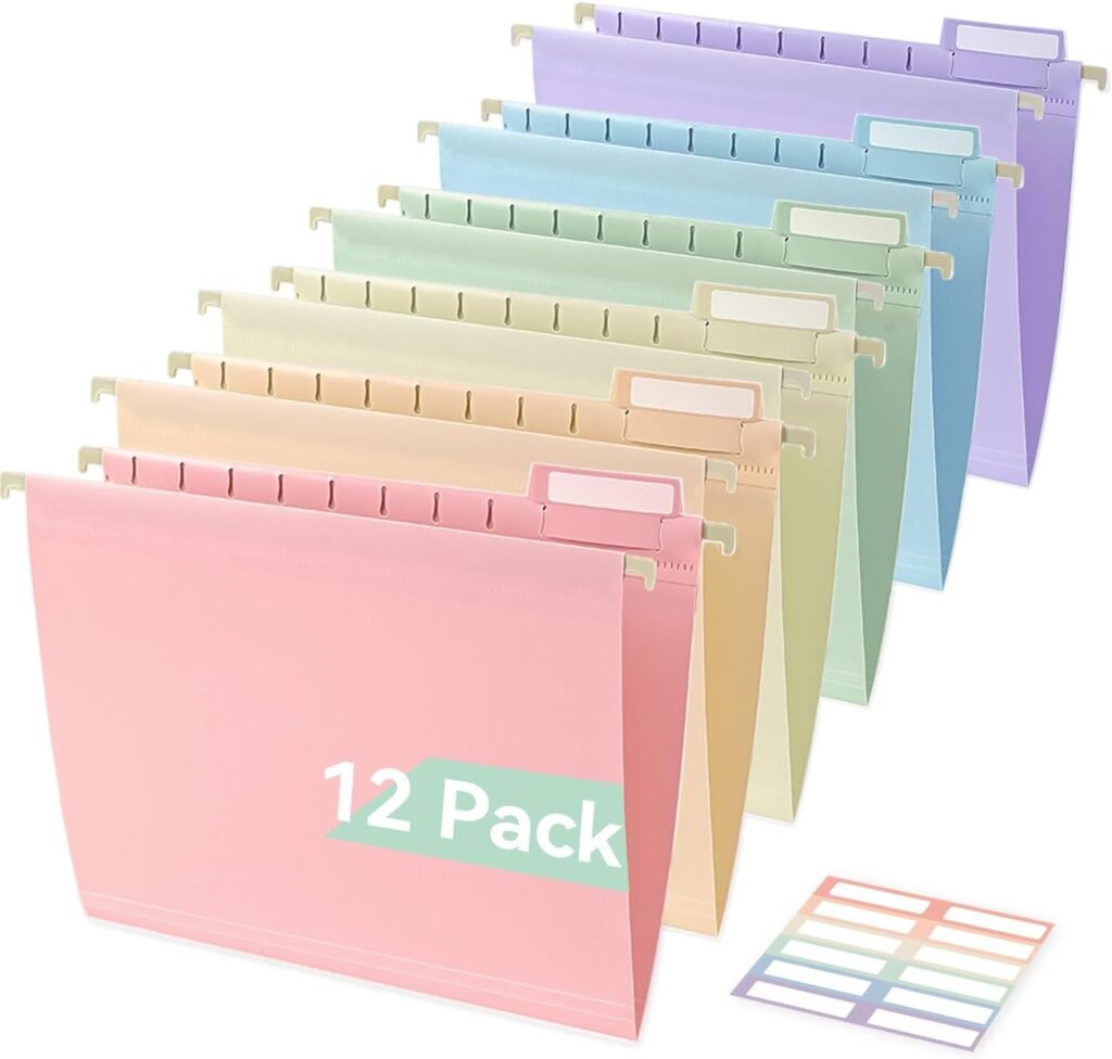 Plastic Hanging File Folders, Letter Size, Tear-Resistant, Pastel