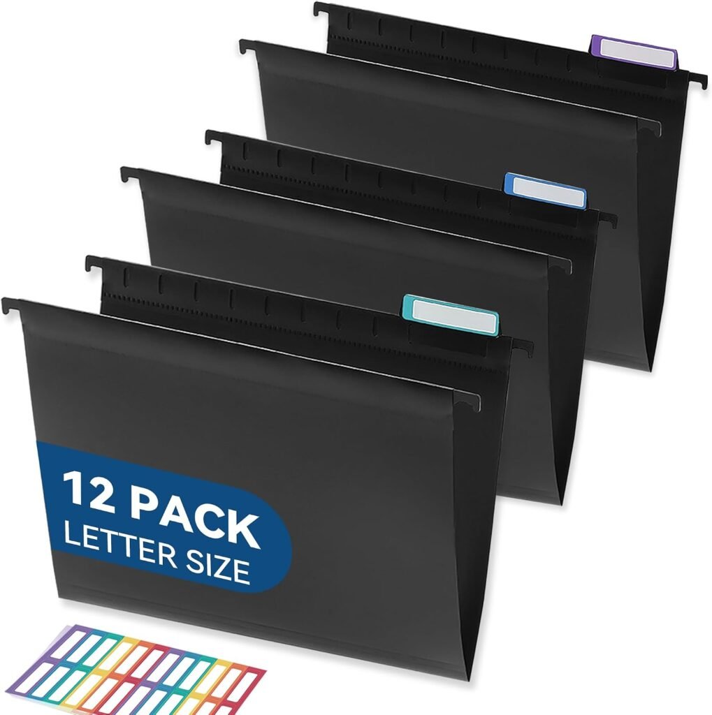 Plastic Hanging File Folders, Letter Size, Tear-Resistant, Black