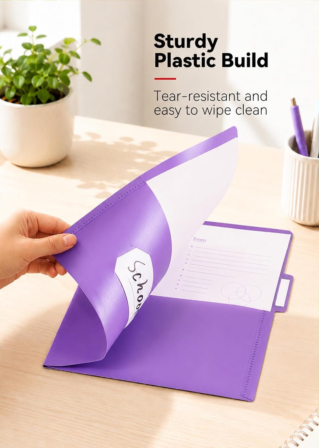 Plastic Folders with Pockets, School Folders with Tabs, Vibrant - Image 3