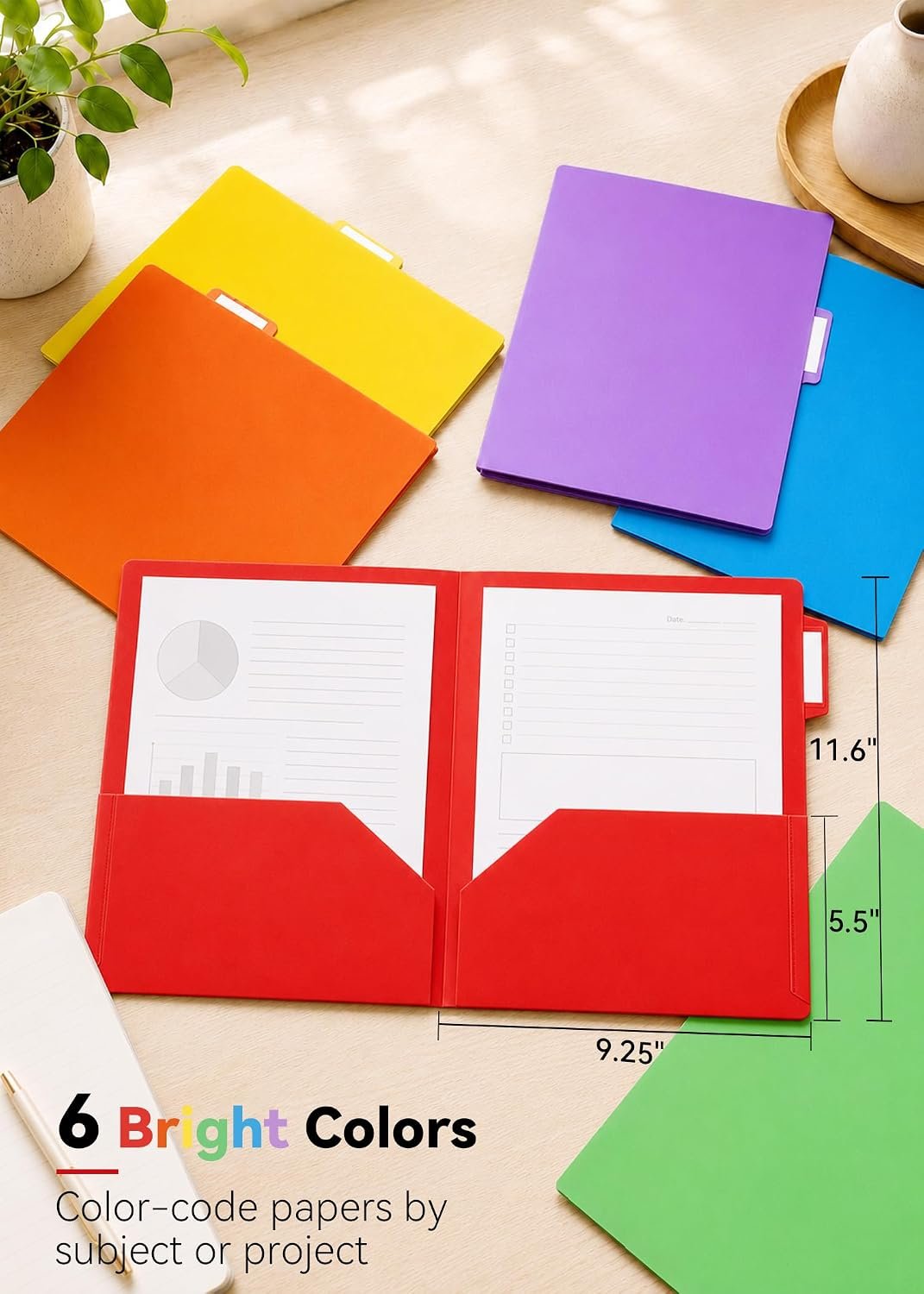 Plastic Folders with Pockets, School Folders with Tabs, Vibrant - Image 6