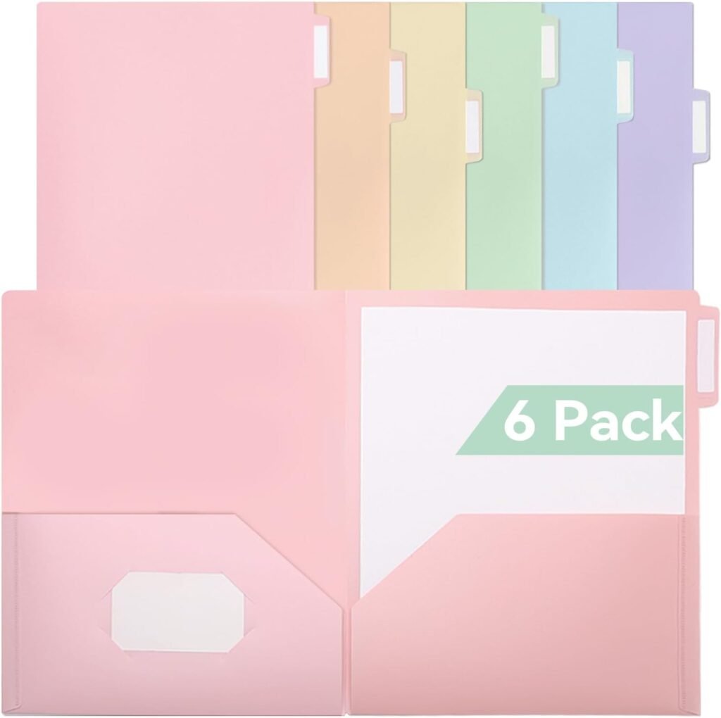 Plastic Folders with Pockets, School Folders with Side Tabs, Pastel